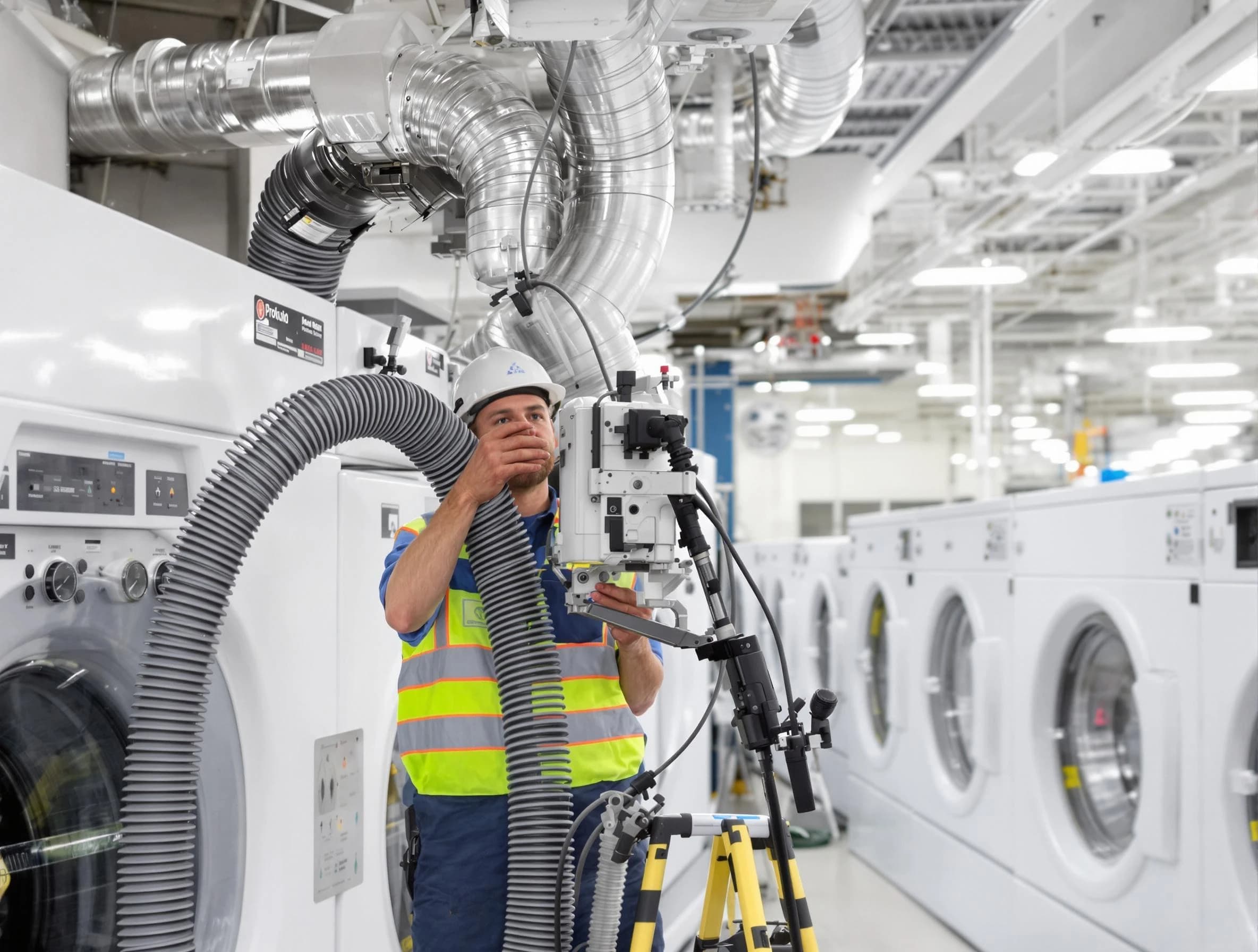 Senoia Dryer Vent Cleaning team performing commercial-grade dryer vent cleaning at a business facility in Senoia