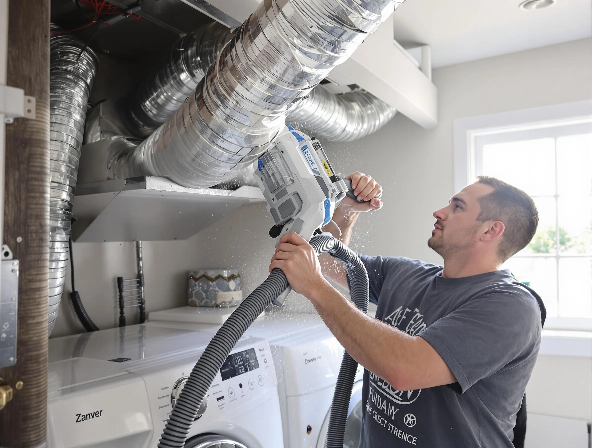 Senoia Dryer Vent Cleaning specialist cleaning deep within a dryer vent duct system in Senoia