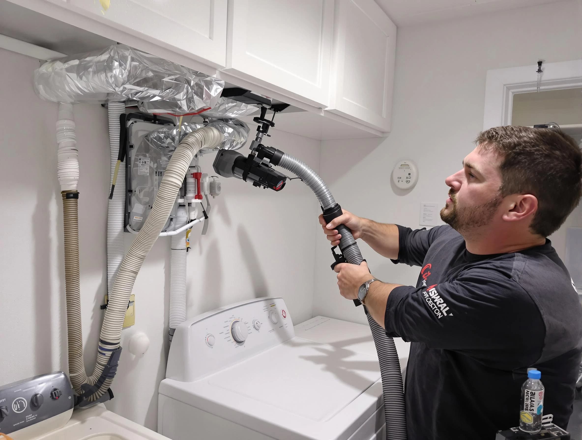 Senoia Dryer Vent Cleaning certified technician performing safety-focused gas dryer vent cleaning in Senoia